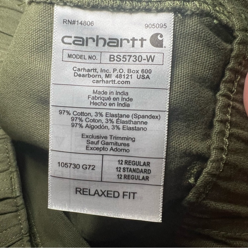 NWT Carhartt Women’s Rugged Flex Canvas Work Short Relaxed Fit Basil - Picture 6 of 15